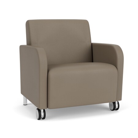 Lesro Siena Lounge Reception Wide Guest Chair w/ Front Casters, Brushed Steel Back Legs, MD Farro Uph SN1201